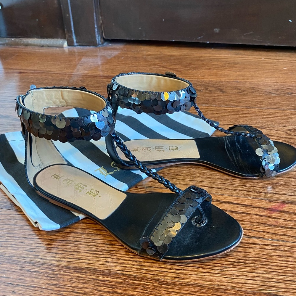 Black Metal Sequin LAMB Sandals